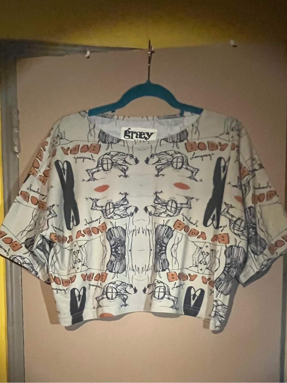 Cropped Graphic Tee - Beige Printed Women’s Top